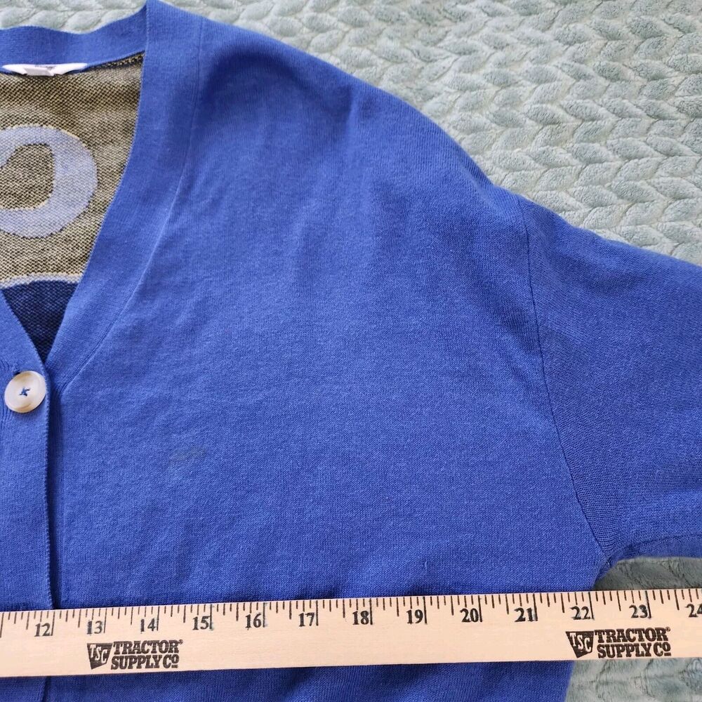 Ascot + Hart Sweater Cardigan Cropped Retro Smile Happy Face On Back Small - Picture 5 of 10